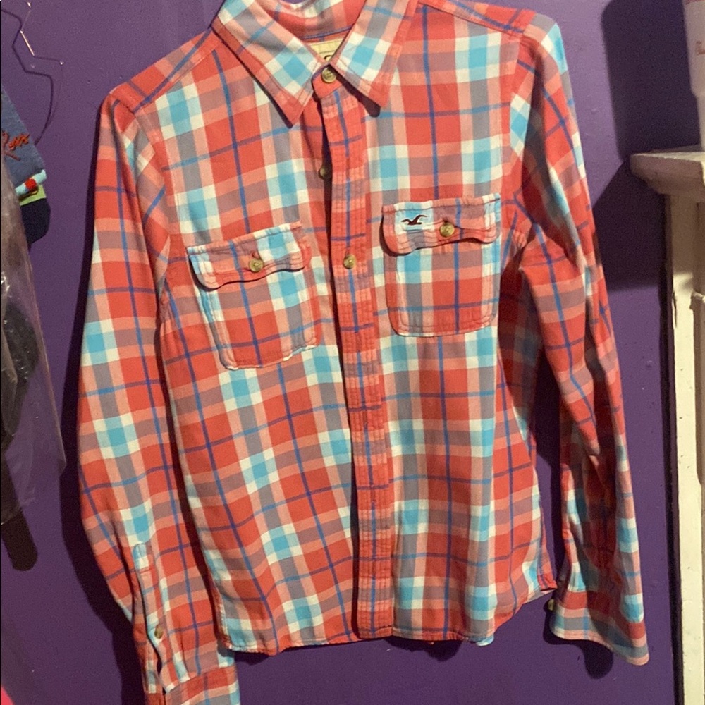 Plaid Button-Up Shirt in Red and Blue